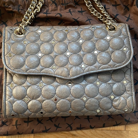 Rebecca Minkoff | Quilted Affair Studded Crossbody Bag Purse gray chain link - Picture 4 of 17